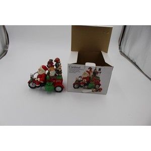 Beautiful Rare Cardinal 4 Piece Santa Motorcycle Spreader Set With Base